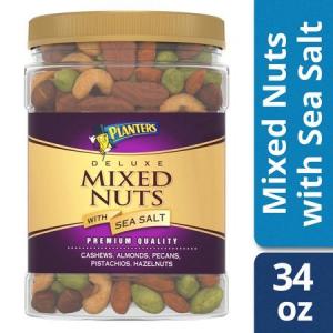 Planters Deluxe Mixed Nuts with Cashews, Almonds, Pecans, Pistachios, Hazelnuts & Sea Salt, 2.13 lb Container